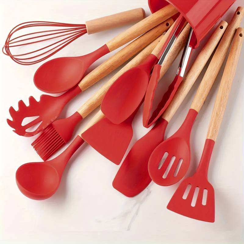 12-Piece Silicone Kitchen Utensil Set with Wooden Handles, Heat-Resistant and Scratch-Resistant 15