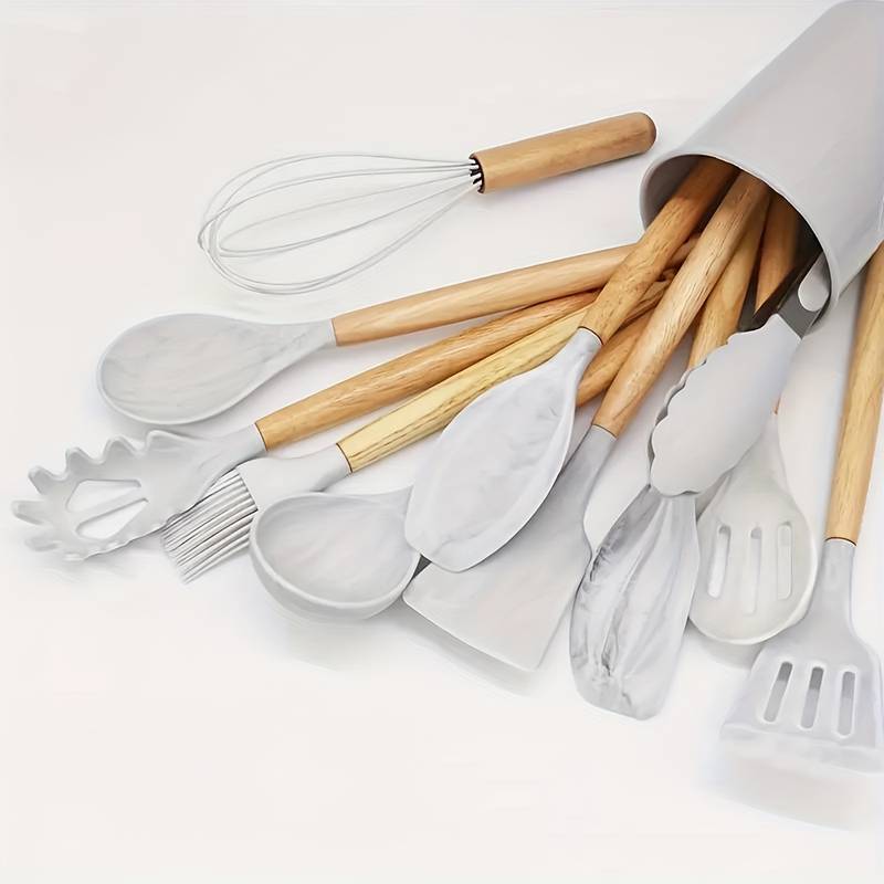 12-Piece Silicone Kitchen Utensil Set with Wooden Handles, Heat-Resistant and Scratch-Resistant 17
