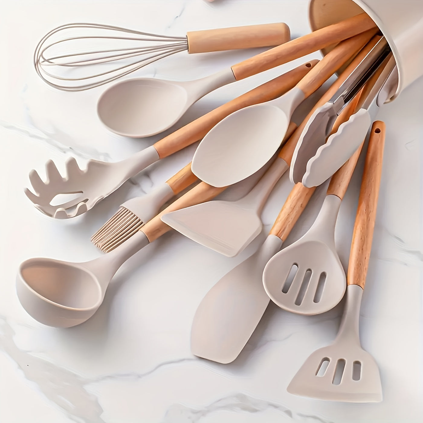 12-Piece Silicone Kitchen Utensil Set with Wooden Handles, Heat-Resistant and Scratch-Resistant 2