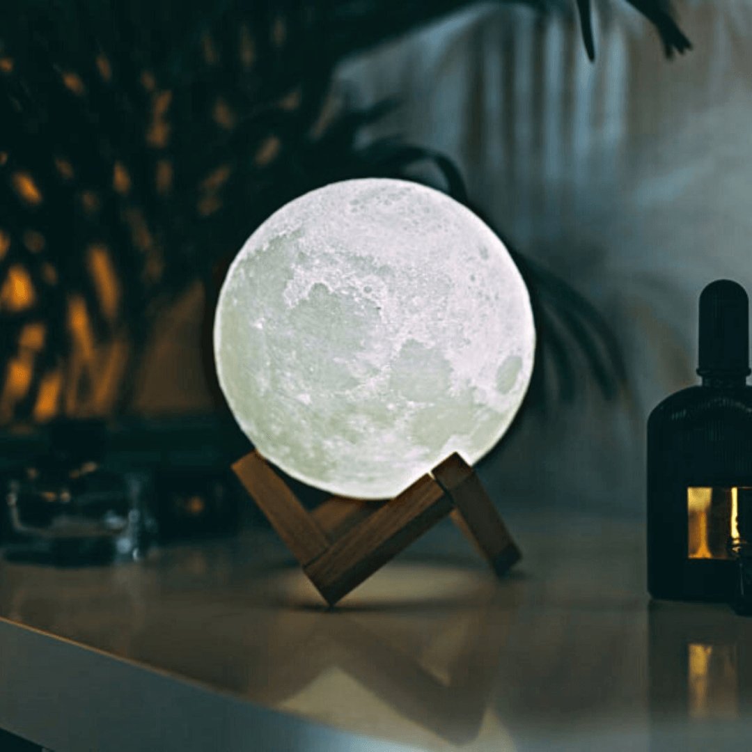 3D Printed Moon Lamp, ABS and PVC with Hardwood Stand 0