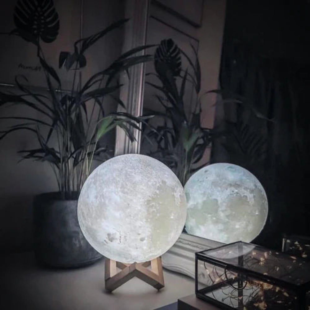 3D Printed Moon Lamp, ABS and PVC with Hardwood Stand 1