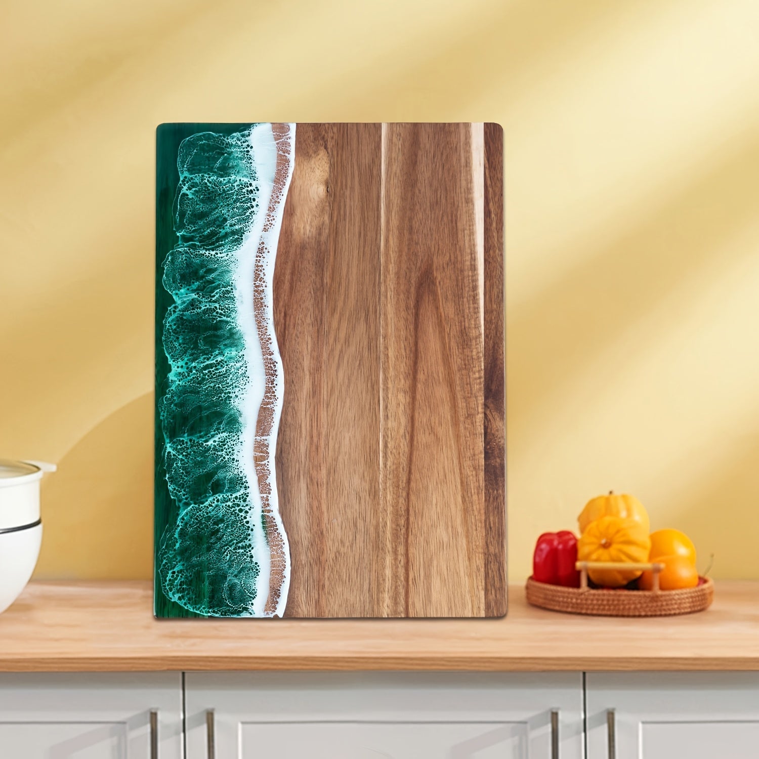 Acacia Wood Cutting Board with Ocean Wave Resin Inlay 1