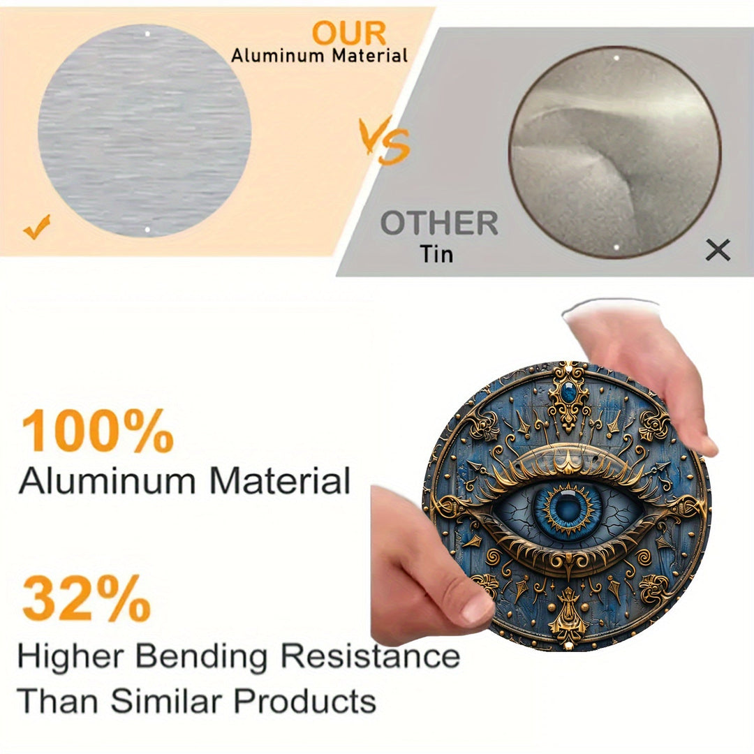 Product comparison between aluminum and tin materials with a decorative item held by a hand.