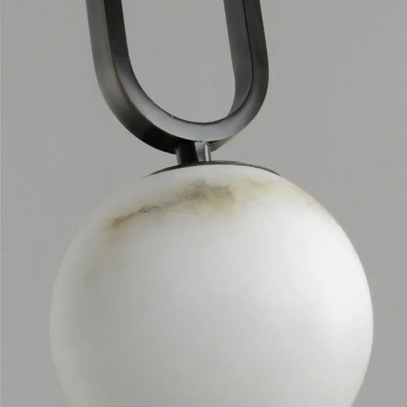 Black Pendant Light with Natural Marble and Polished Copper Accents 4