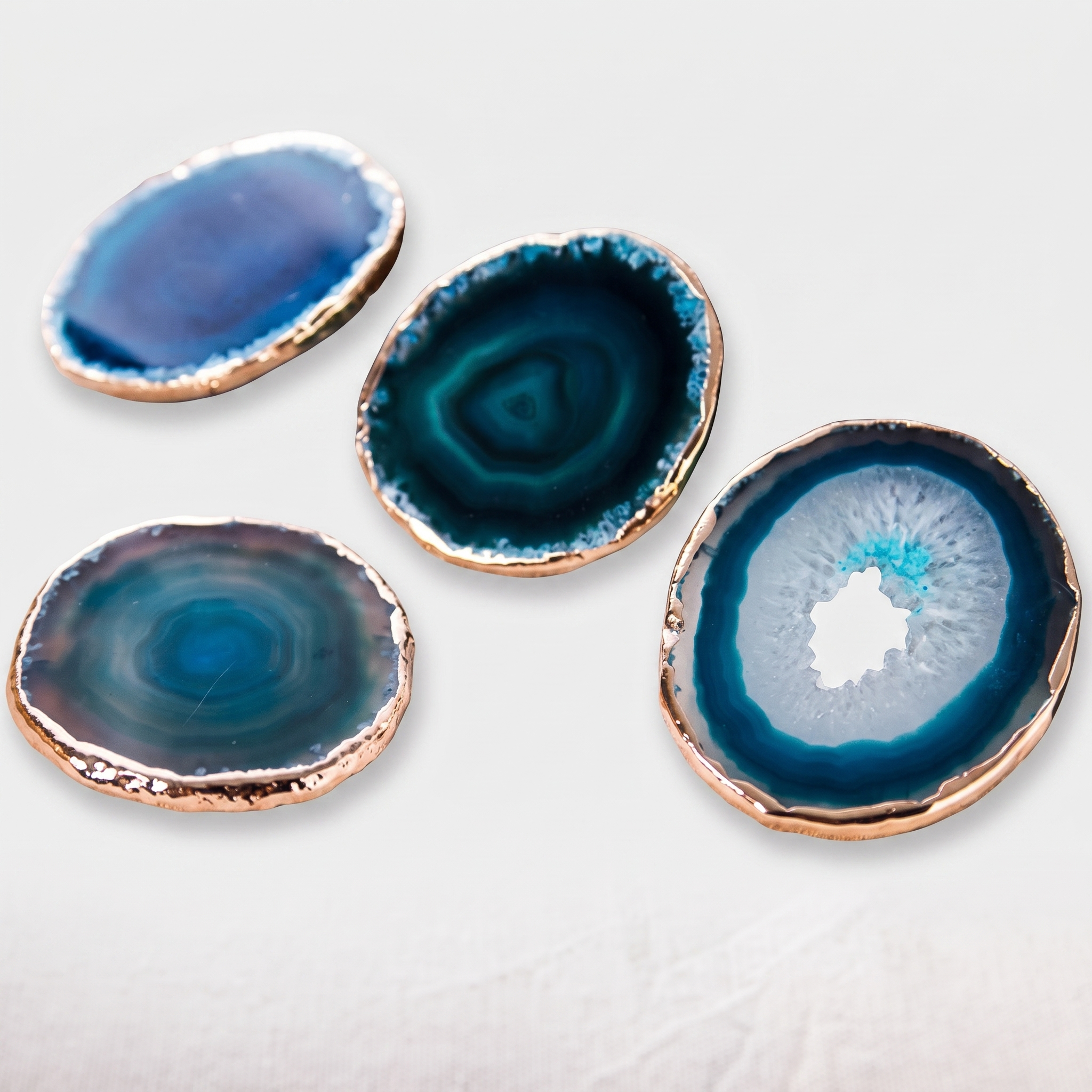 Blue Agate Coasters Set of 2 with Gold Plated Edges for Tabletop Decor 0