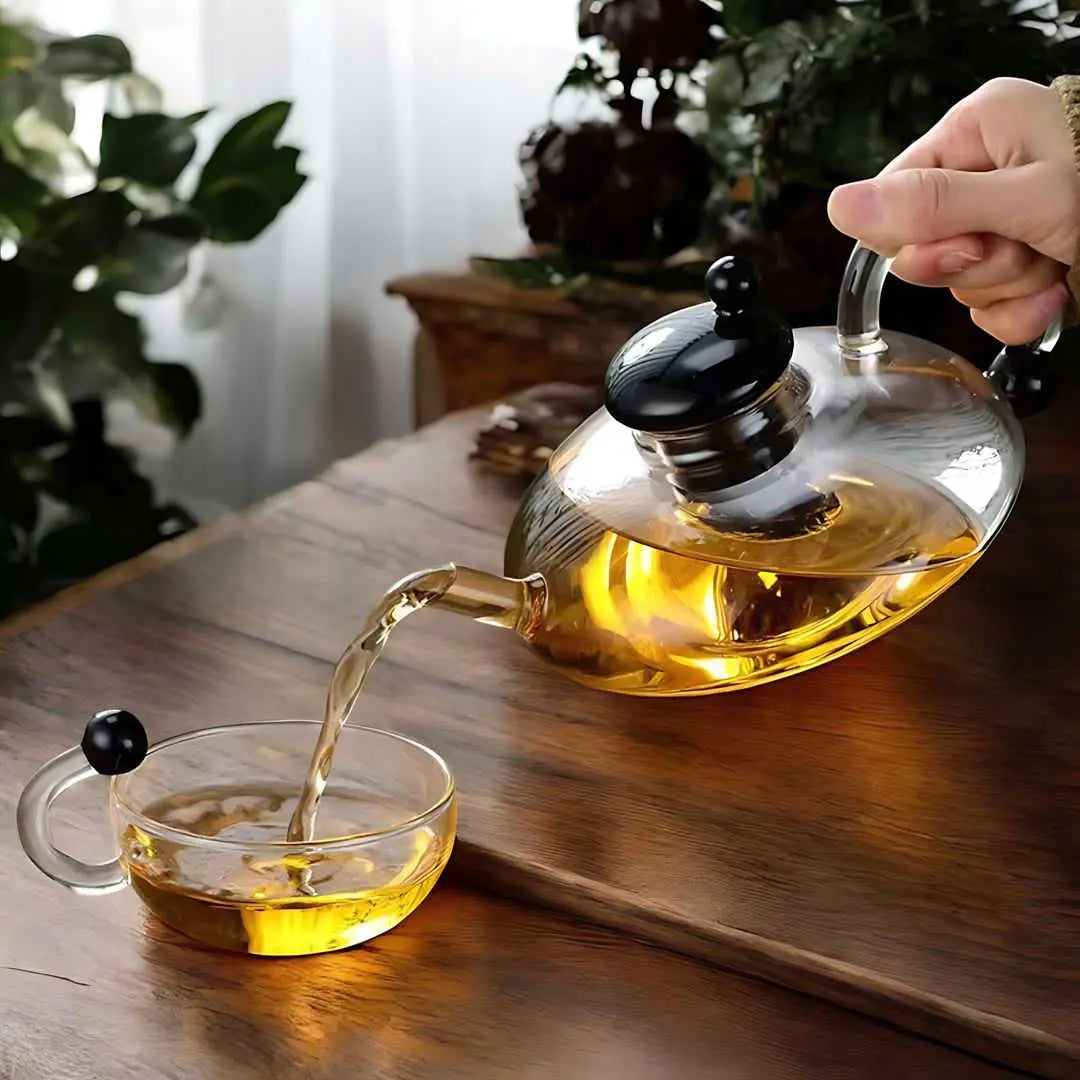 Borosilicate Glass Filtration Teapot Set with 2, 4 or 6 Matching Cups 2