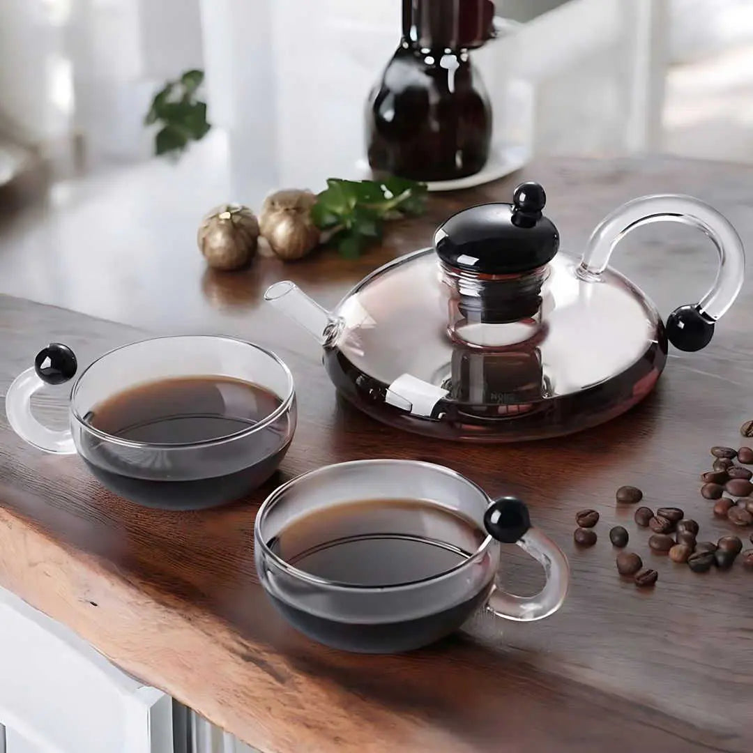Borosilicate Glass Filtration Teapot Set with 2, 4 or 6 Matching Cups 8