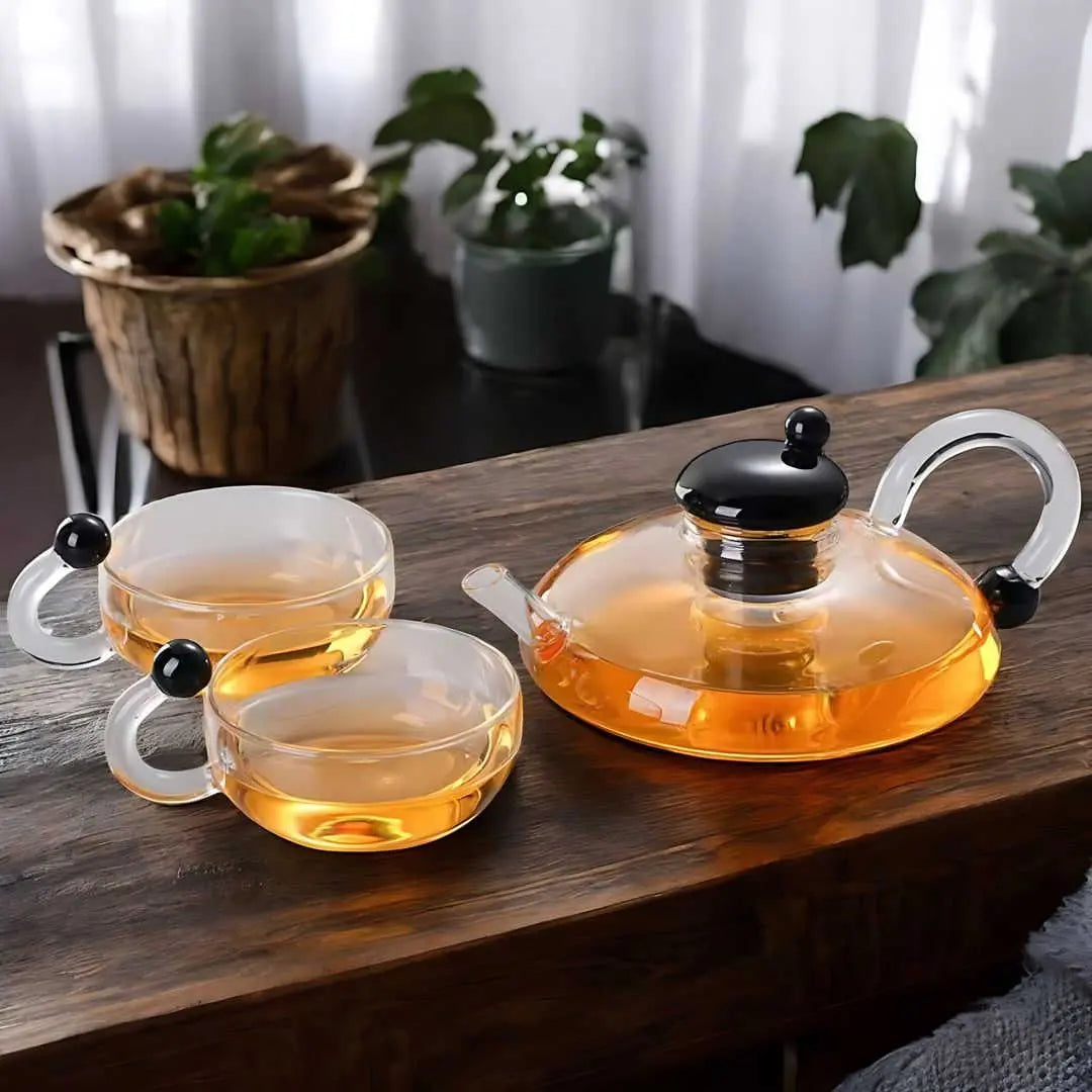 Borosilicate Glass Filtration Teapot Set with 2, 4 or 6 Matching Cups 9