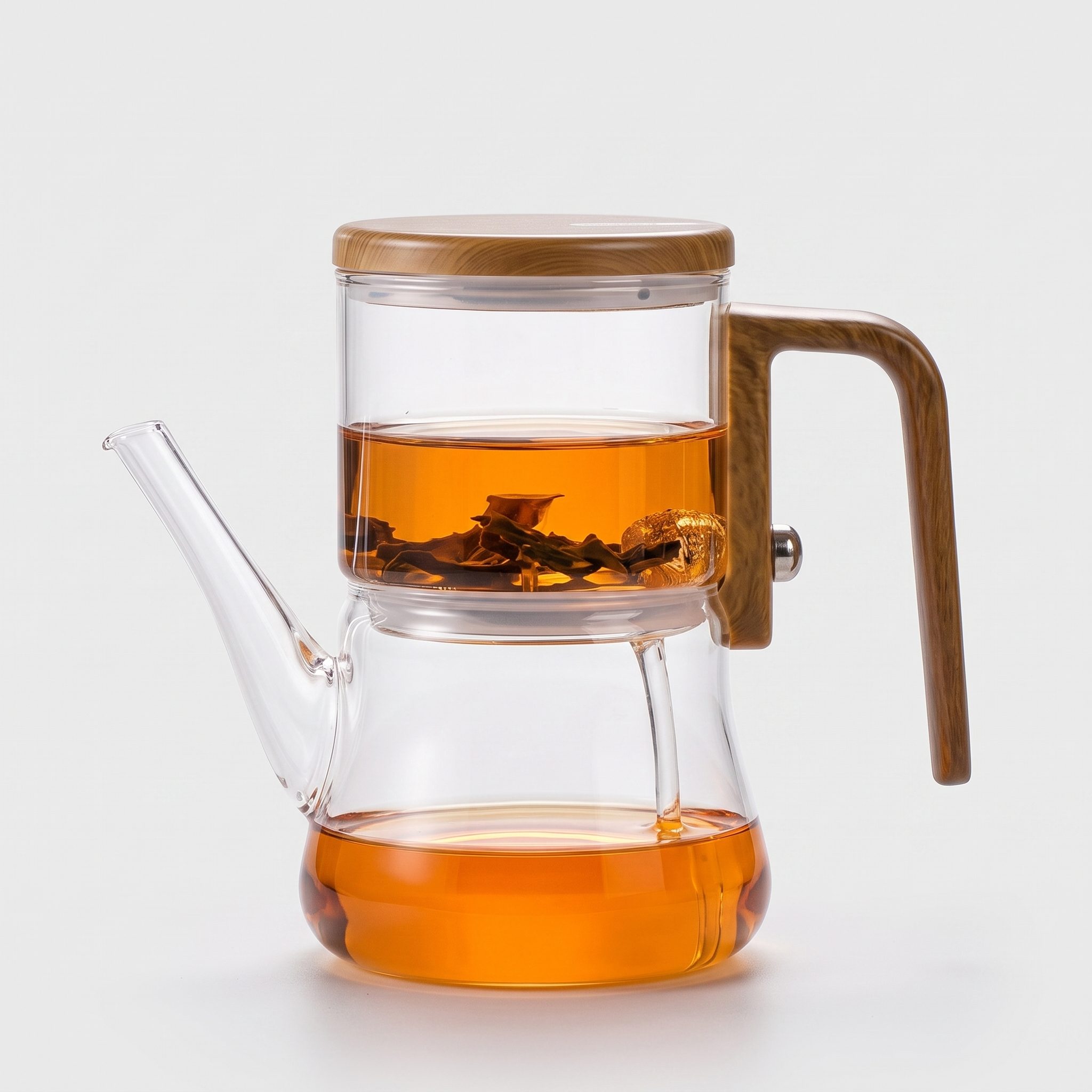 Borosilicate Glass Magnetic Teapot with Wooden Handle and Free Cups 0