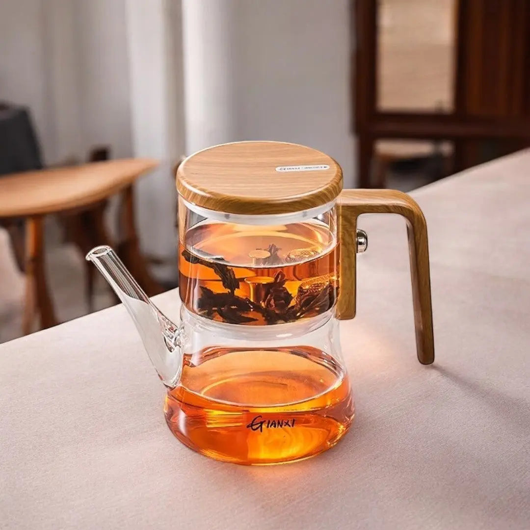 Borosilicate Glass Magnetic Teapot with Wooden Handle and Free Cups 1
