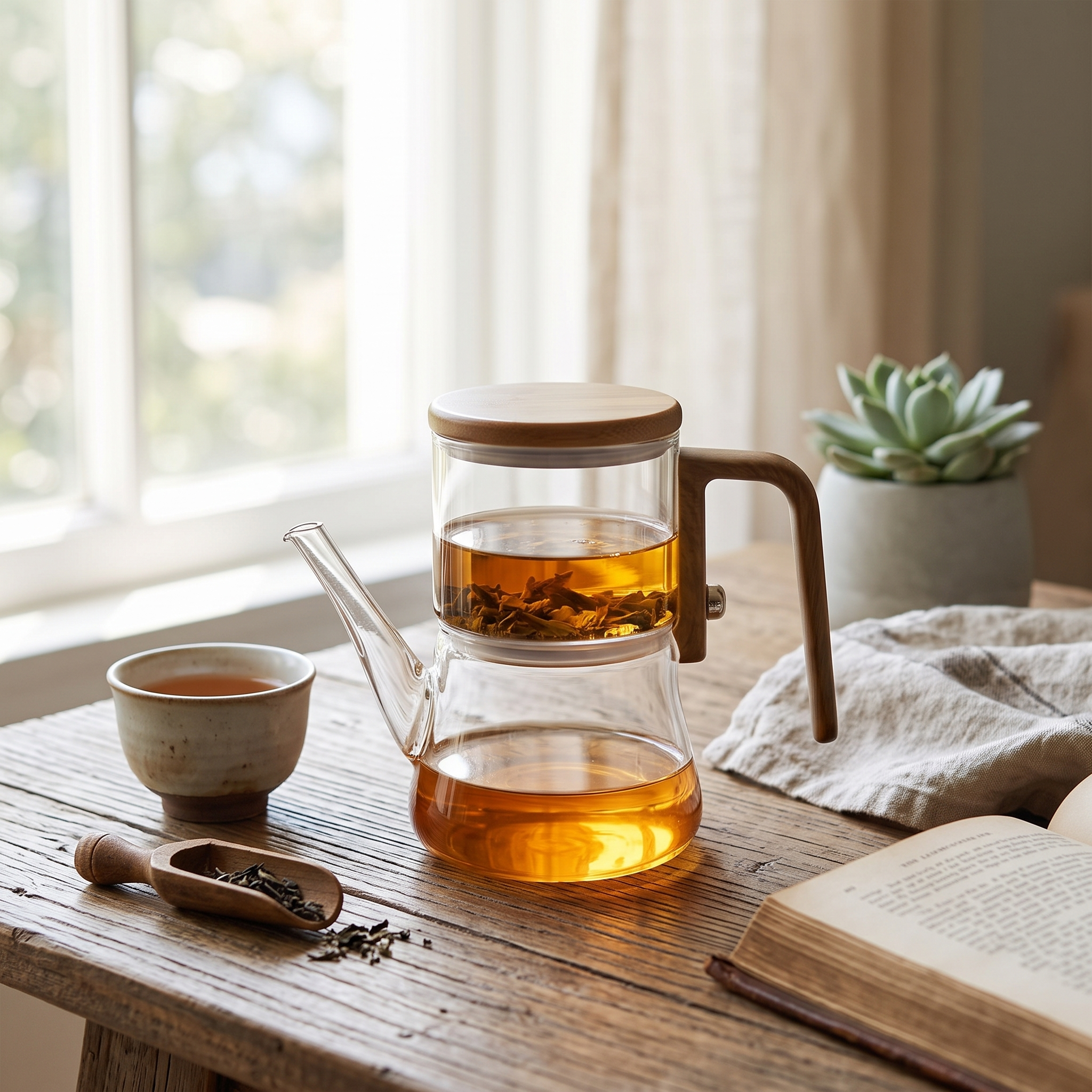Borosilicate Glass Magnetic Teapot with Wooden Handle and Free Cups 3