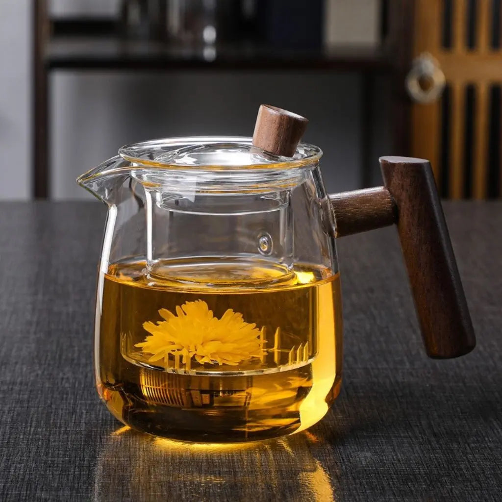 Borosilicate Glass Teapot with Wood Handle and Detachable Infuser 1
