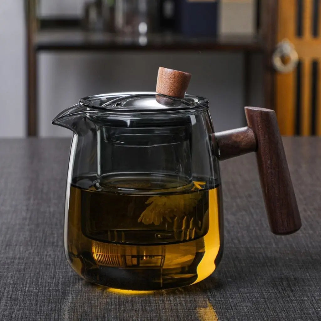 Borosilicate Glass Teapot with Wood Handle and Detachable Infuser 2