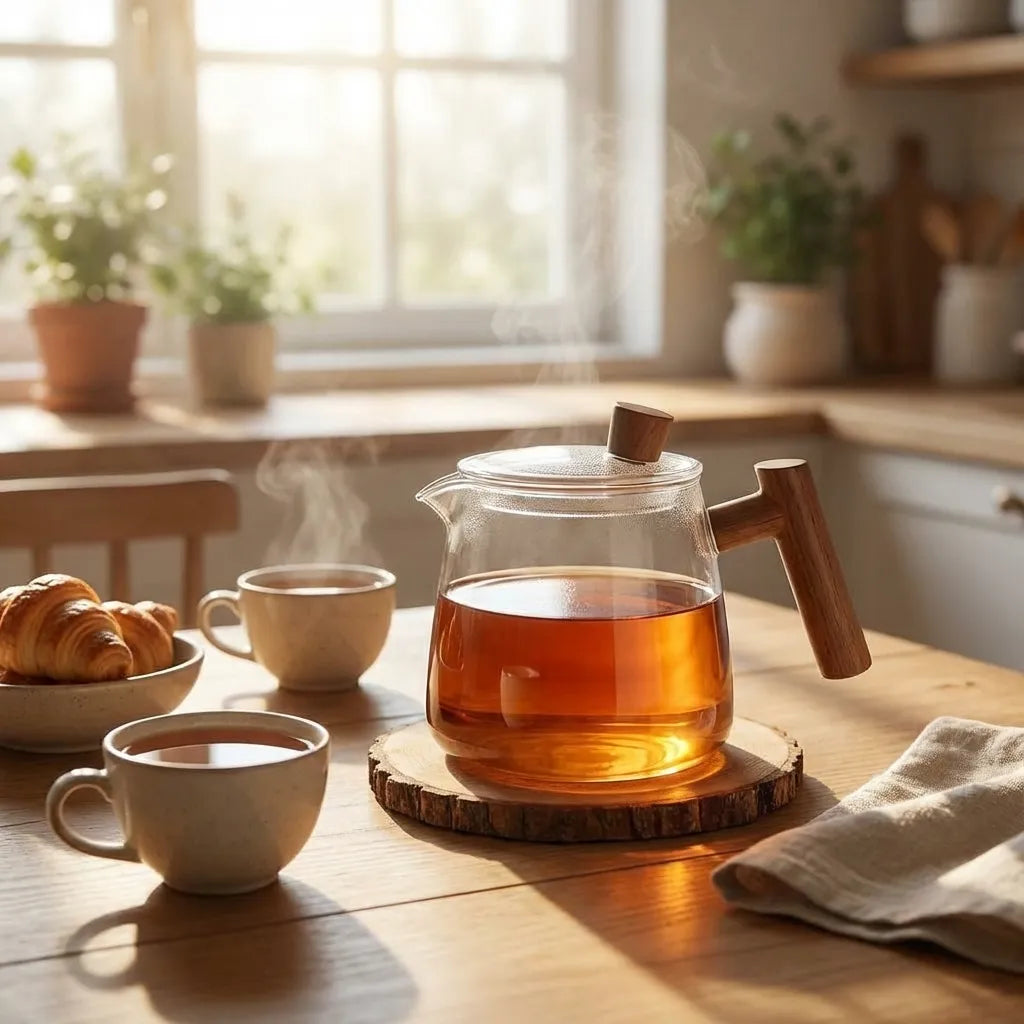 Borosilicate Glass Teapot with Wood Handle and Detachable Infuser 4