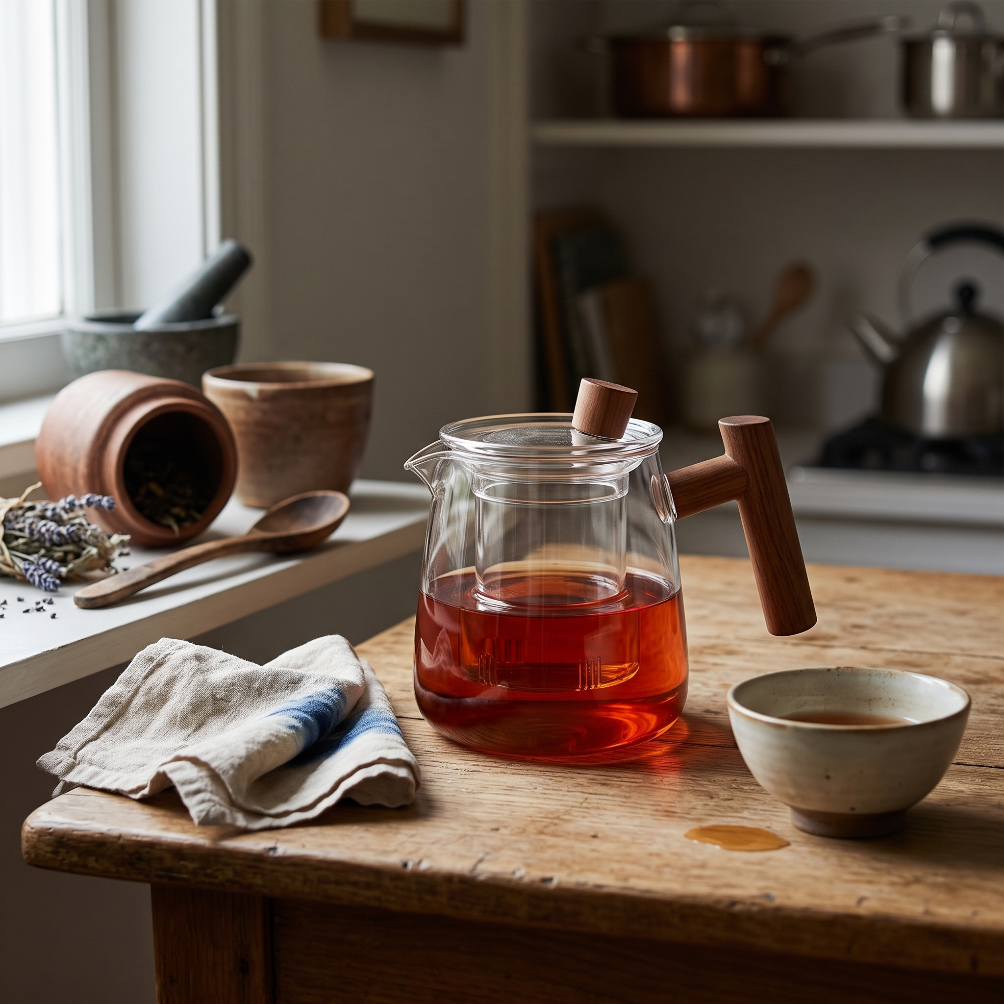 Borosilicate Glass Teapot with Wood Handle and Detachable Infuser 8