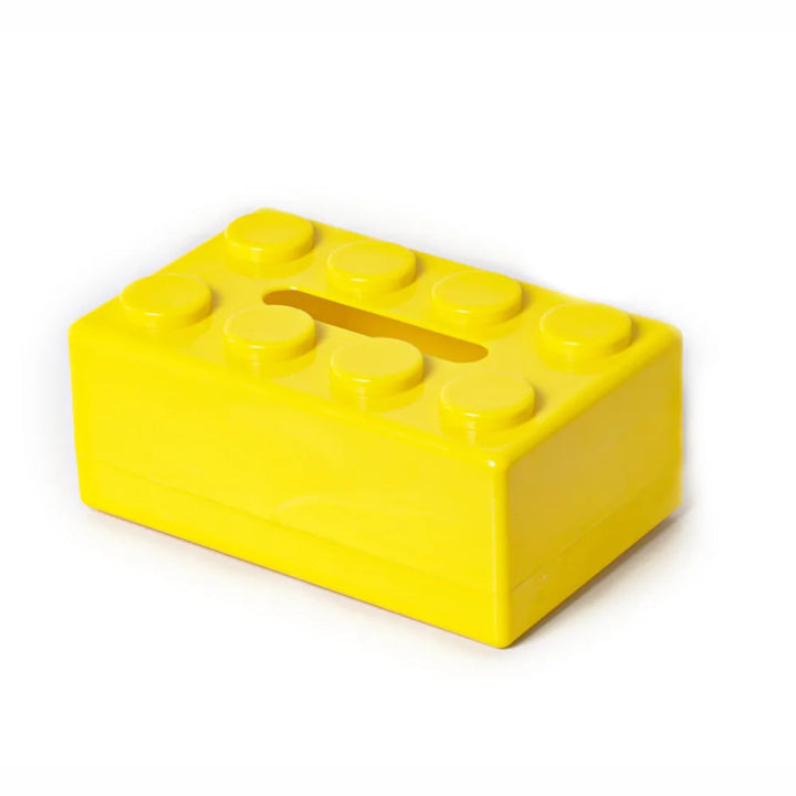 Yellow brick-shaped container on a white background