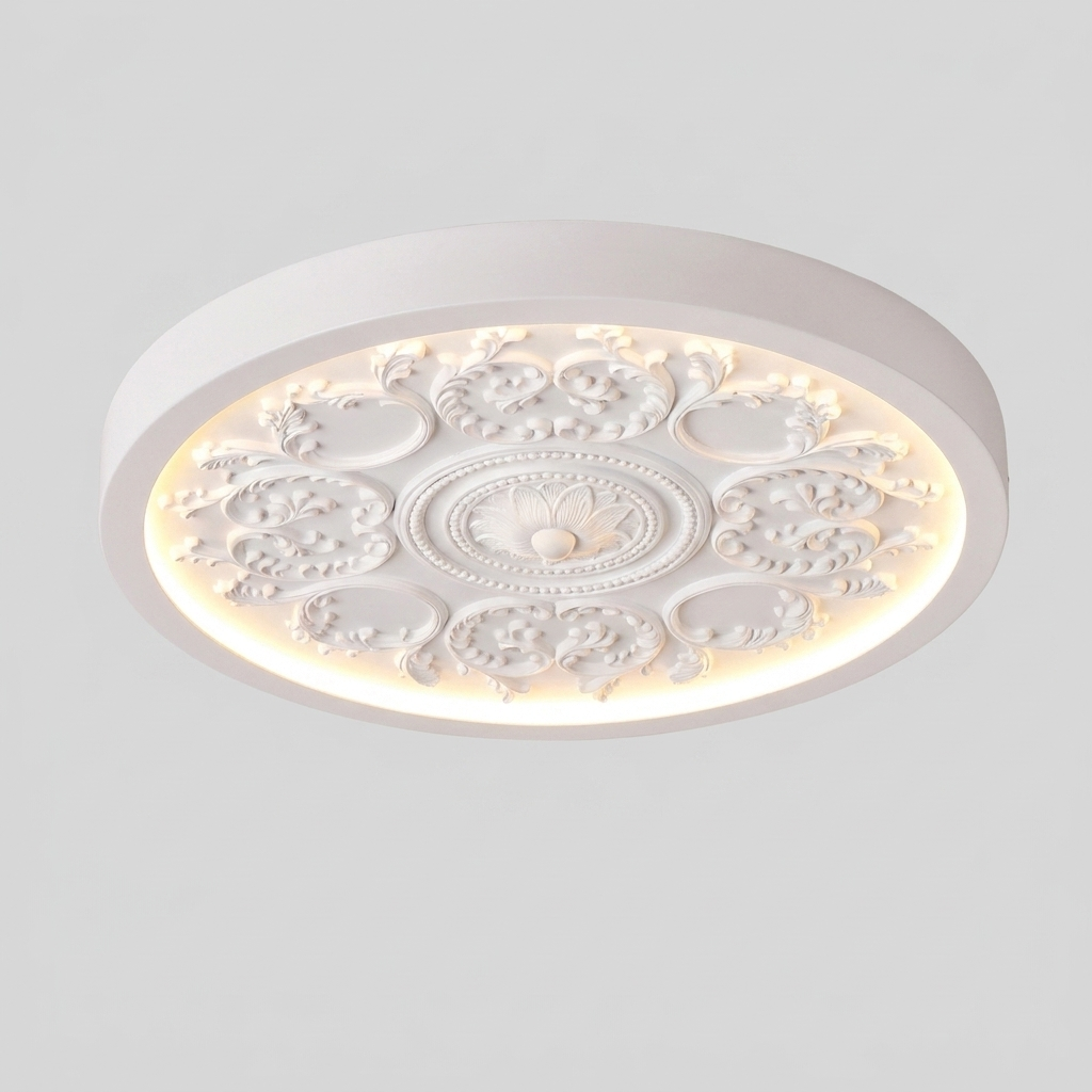 Carved Acrylic Round LED Flush Mount Ceiling Light with Remote 0