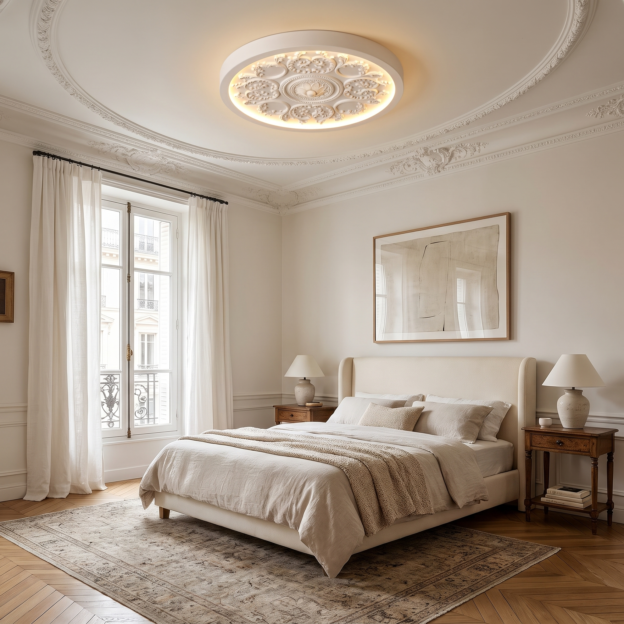 Carved Acrylic Round LED Flush Mount Ceiling Light with Remote 1