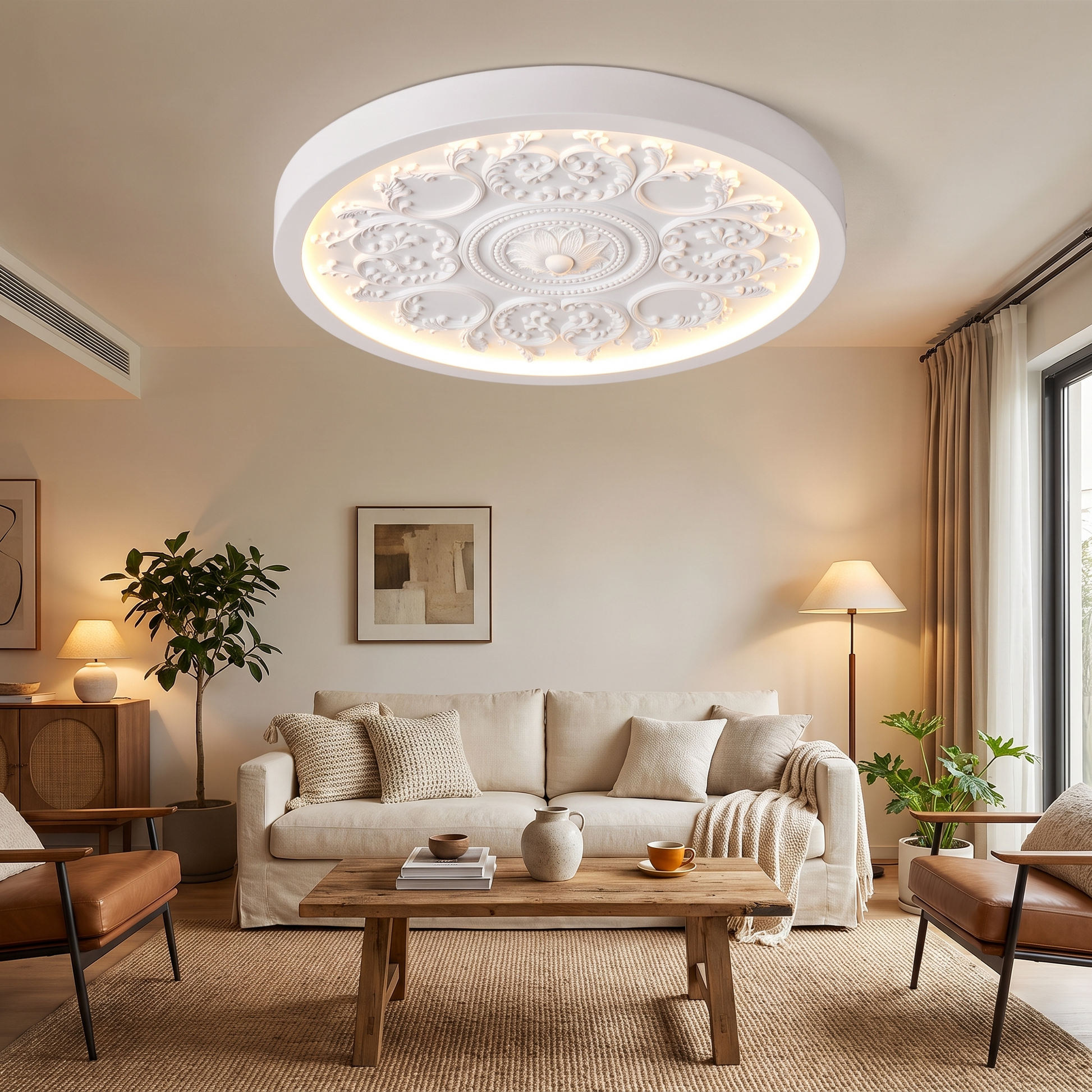 Carved Acrylic Round LED Flush Mount Ceiling Light with Remote 3