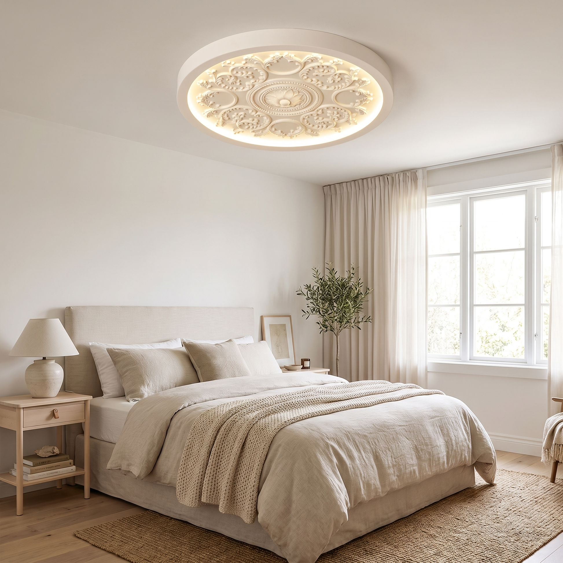 Carved Acrylic Round LED Flush Mount Ceiling Light with Remote 4