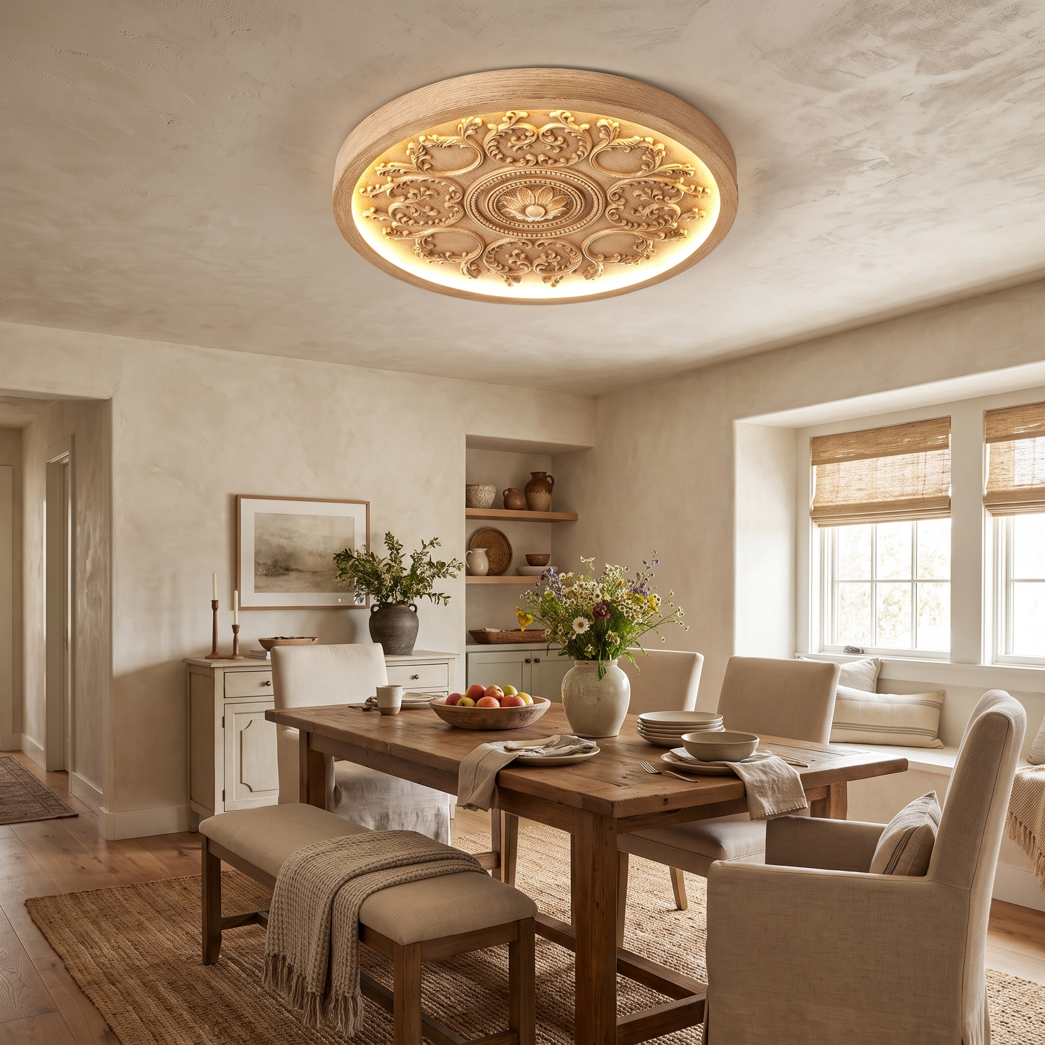 Carved Acrylic Round LED Flush Mount Ceiling Light with Remote 5