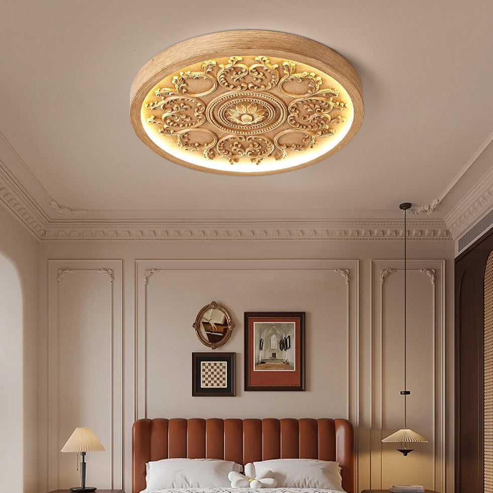 Carved Acrylic Round LED Flush Mount Ceiling Light with Remote 6