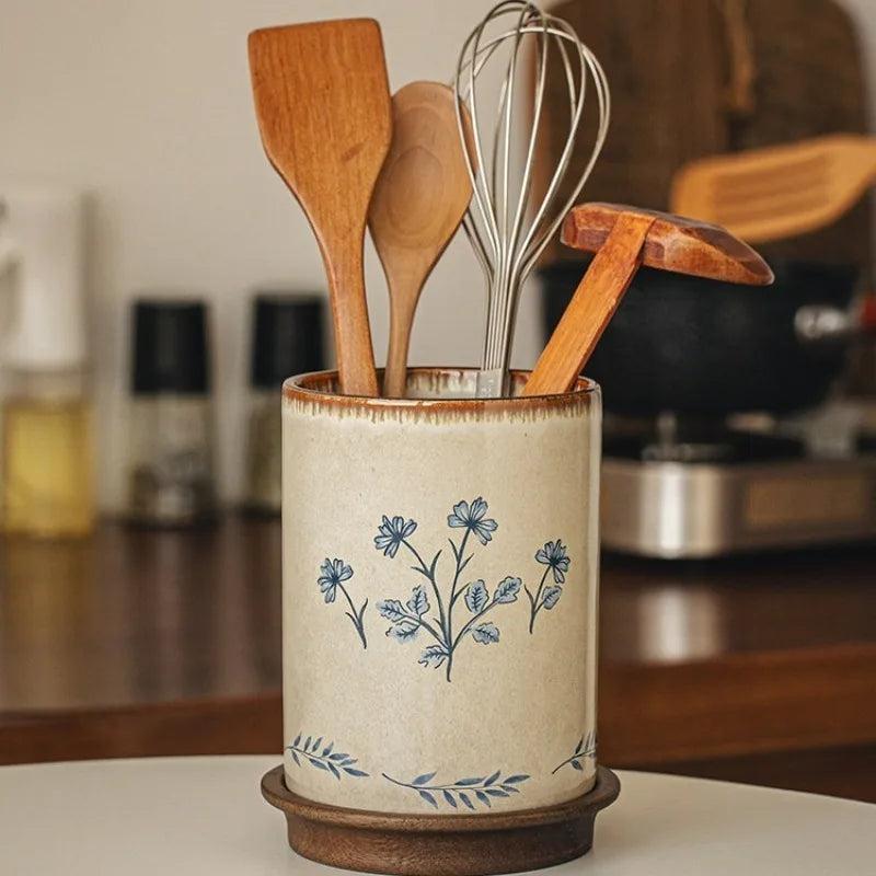 Ceramic Chopstick Holder with Drain Base, Retro Design 1