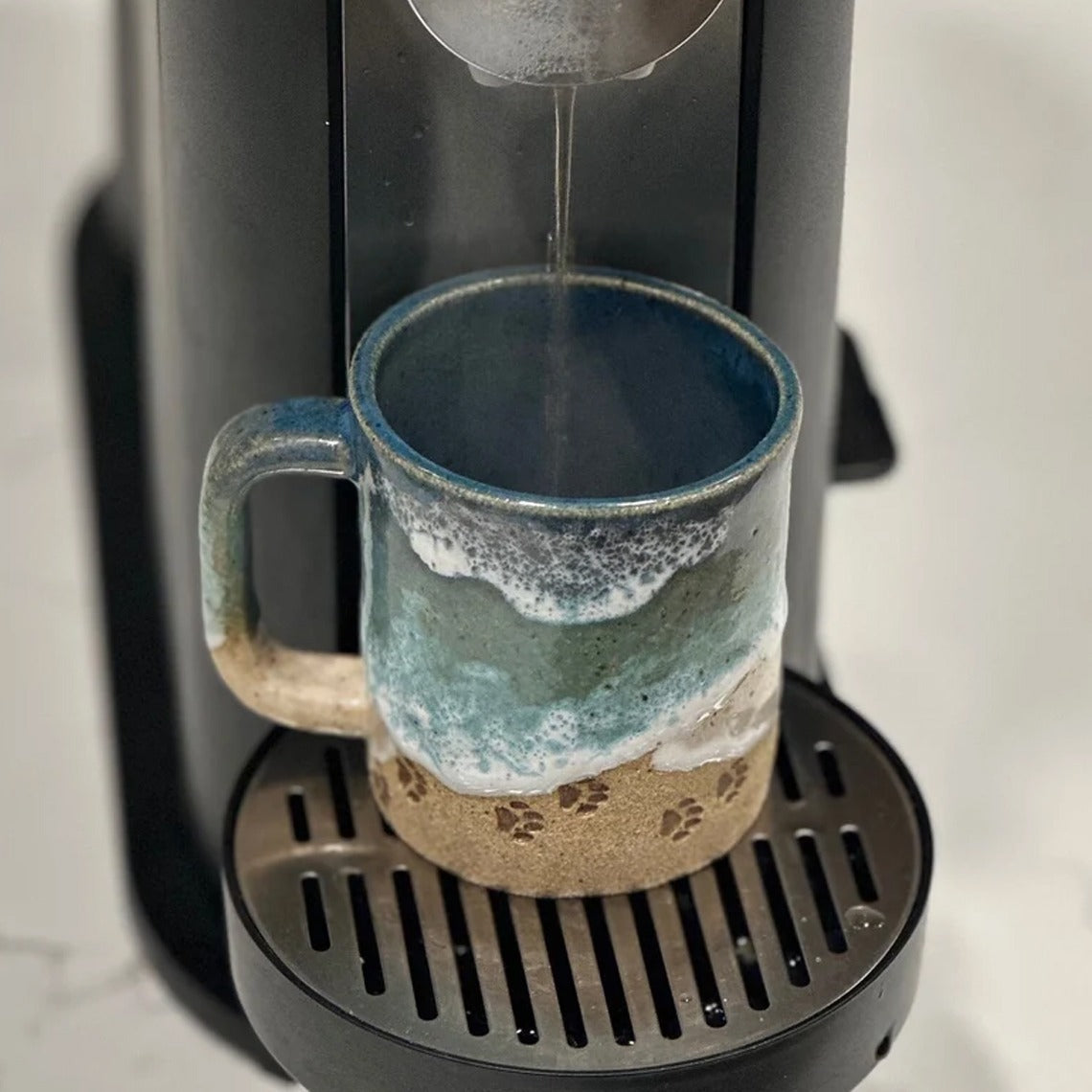 Ceramic Coffee Mug, 3D Paw Print Shoreline Design 2