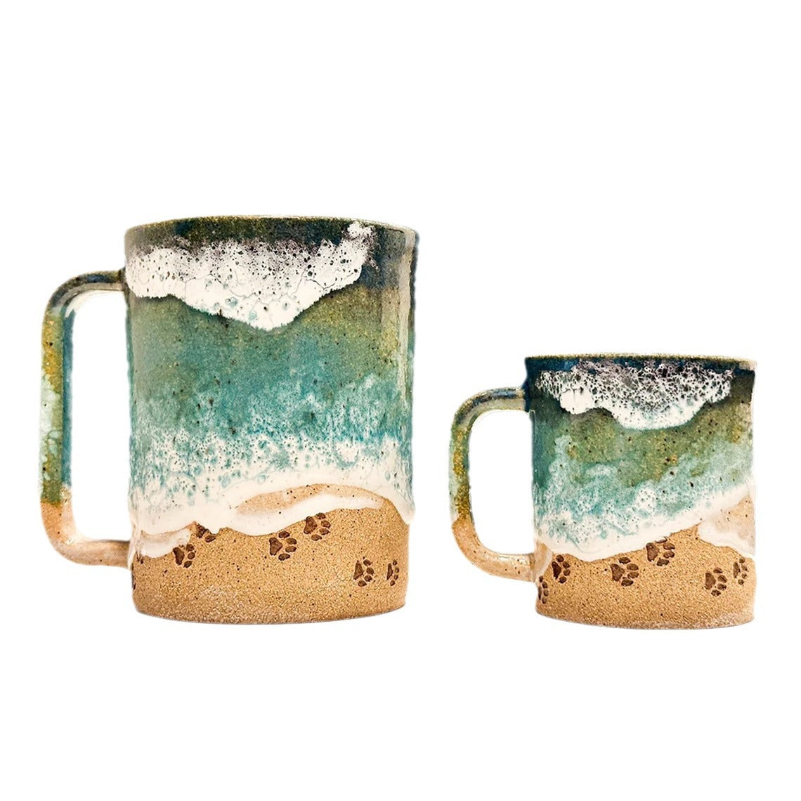 Ceramic Coffee Mug, 3D Paw Print Shoreline Design 3