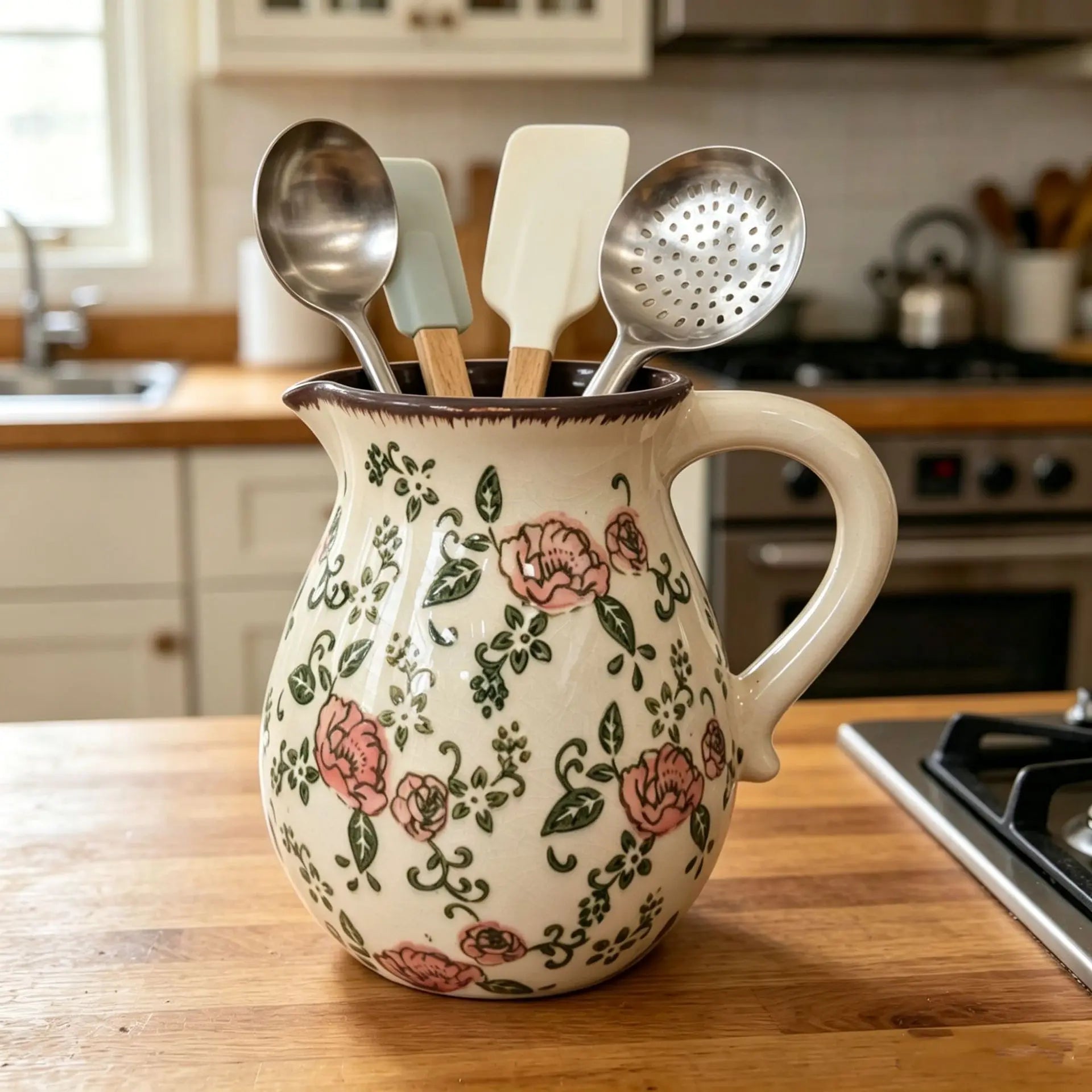 Ceramic Kitchen Utensil Holder, Multi-Compartment Design 1