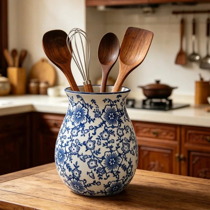 Ceramic Kitchen Utensil Holder, Multi-Compartment Design 2