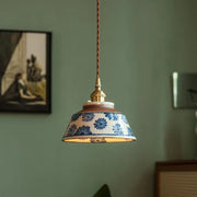 Ceramic Pendant Light, Hand-Painted Floral Design with Copper Fixture 0