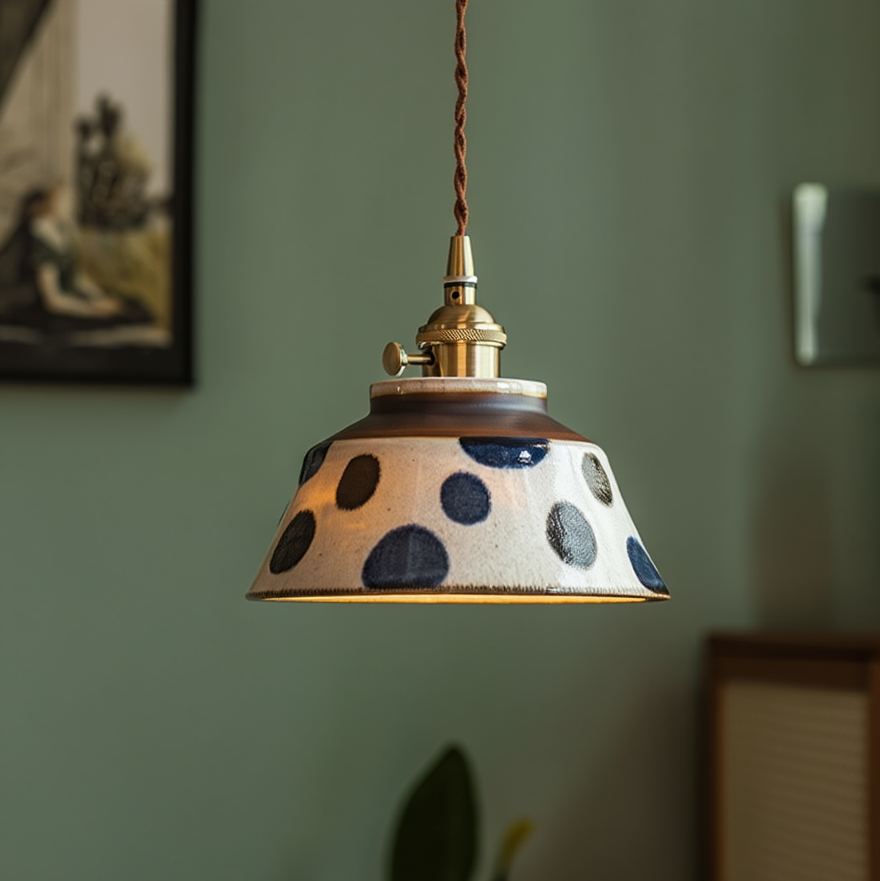 Ceramic Pendant Light, Hand-Painted Floral Design with Copper Fixture 11