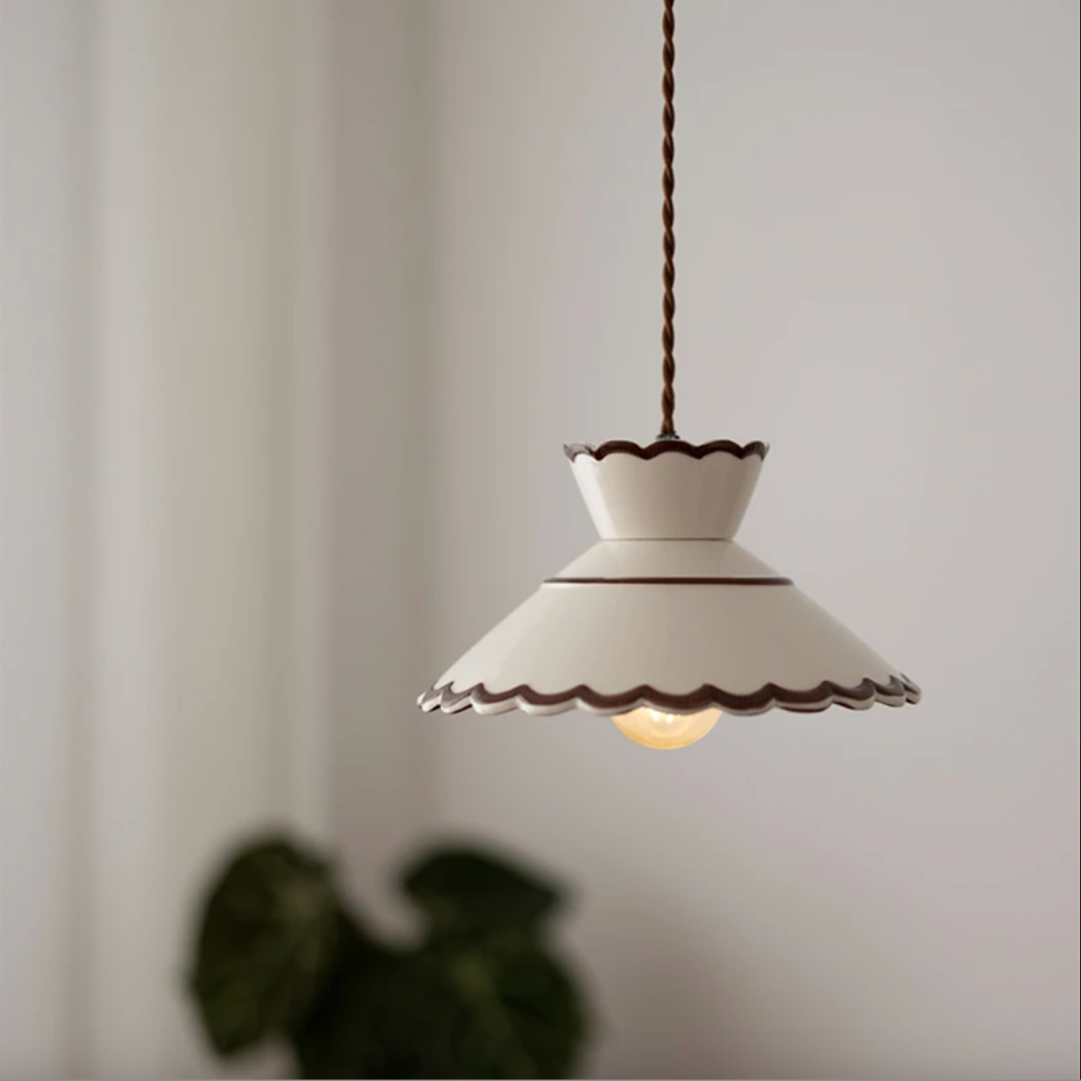 Ceramic Pendant Light, Hand-Painted Floral Design with Copper Fixture 14