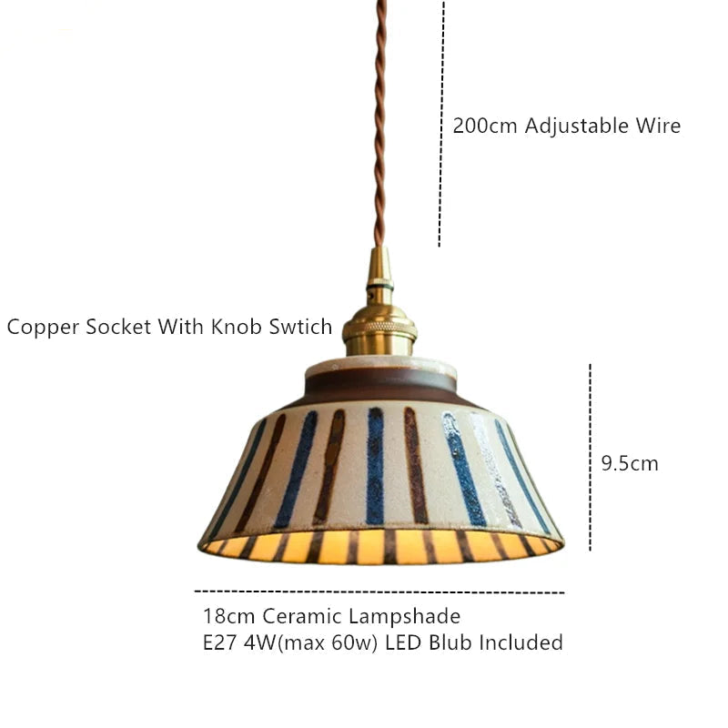 Ceramic Pendant Light, Hand-Painted Floral Design with Copper Fixture 5