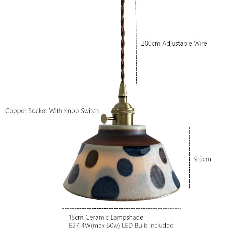 Ceramic Pendant Light, Hand-Painted Floral Design with Copper Fixture 7