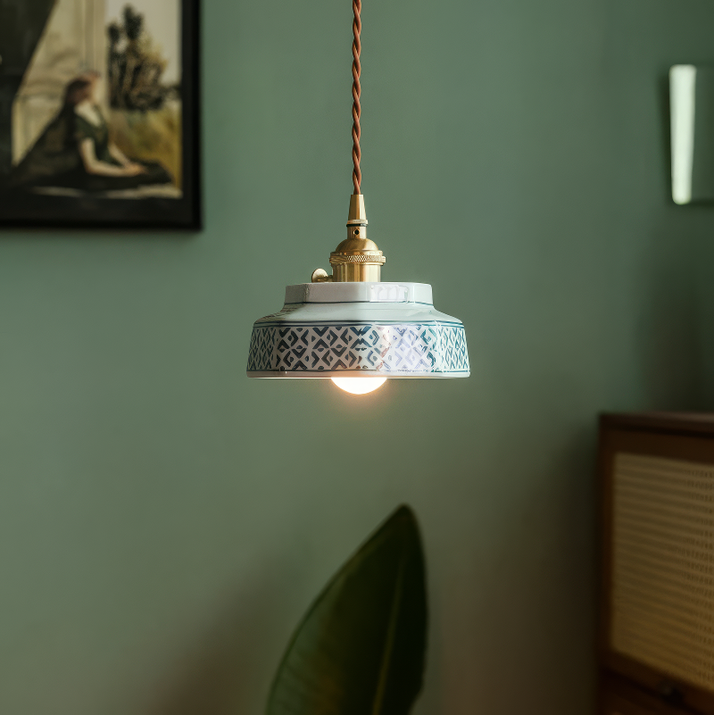 Ceramic Pendant Light with Hand-Painted Shade and Copper Socket 2