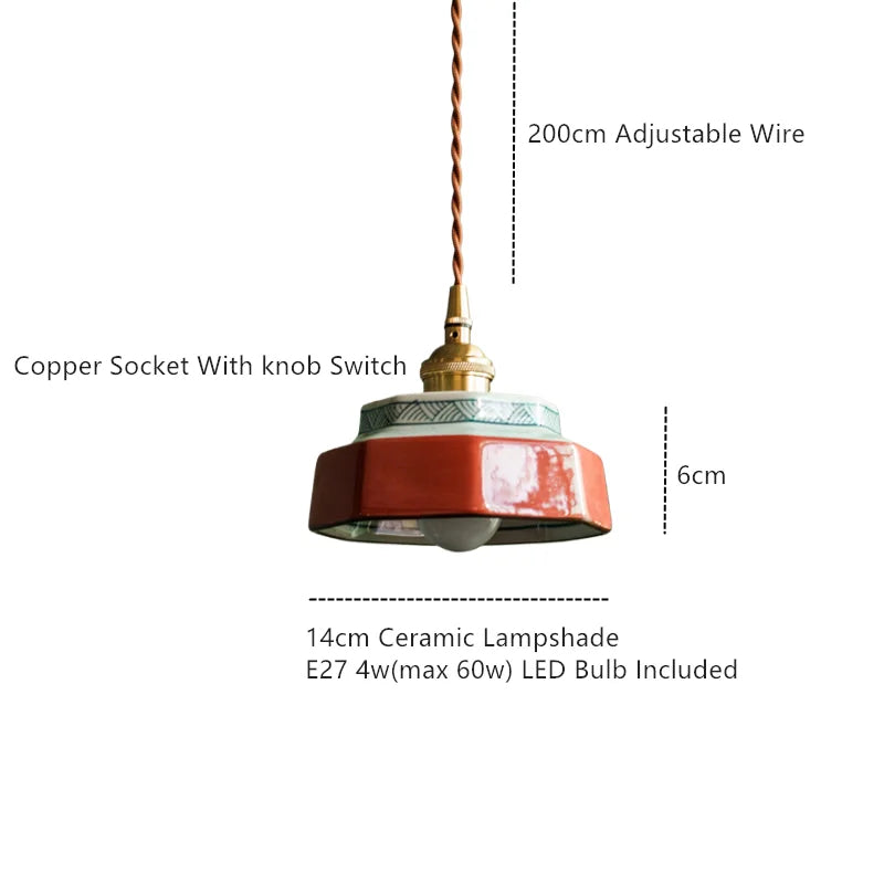 Ceramic Pendant Light with Hand-Painted Shade and Copper Socket 4