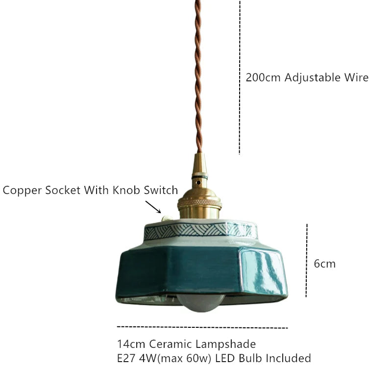 Ceramic Pendant Light with Hand-Painted Shade and Copper Socket 5