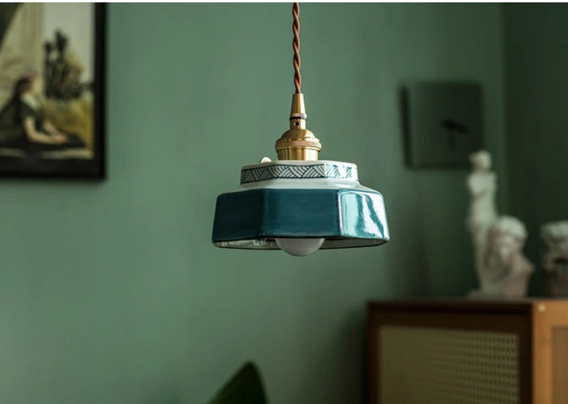 Ceramic Pendant Light with Hand-Painted Shade and Copper Socket 8