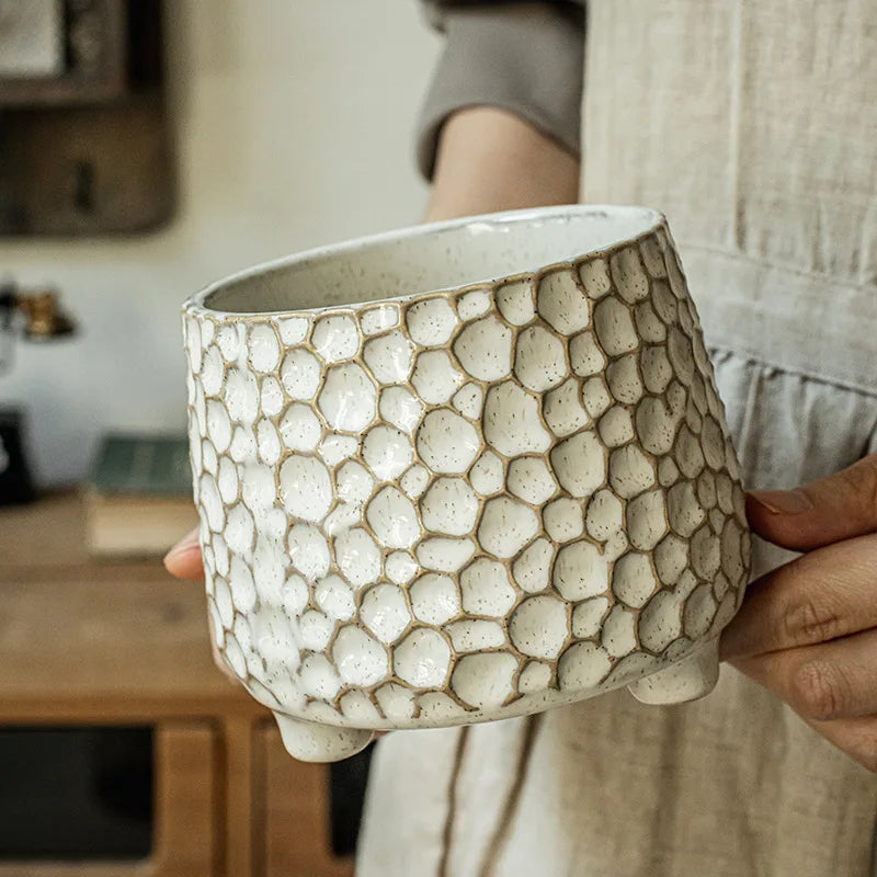 Ceramic Tripod Storage Jar, Pinecone Design for Kitchen Canisters 1