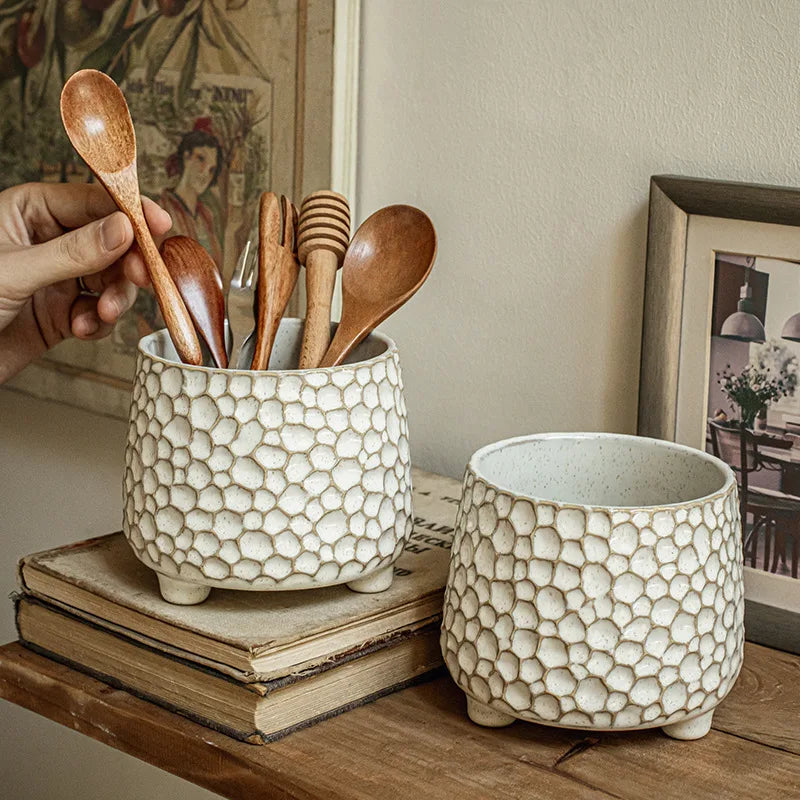Ceramic Tripod Storage Jar, Pinecone Design for Kitchen Canisters 2