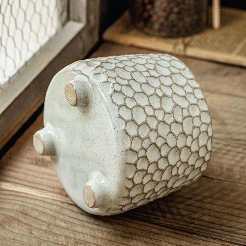 Ceramic Tripod Storage Jar, Pinecone Design for Kitchen Canisters 3