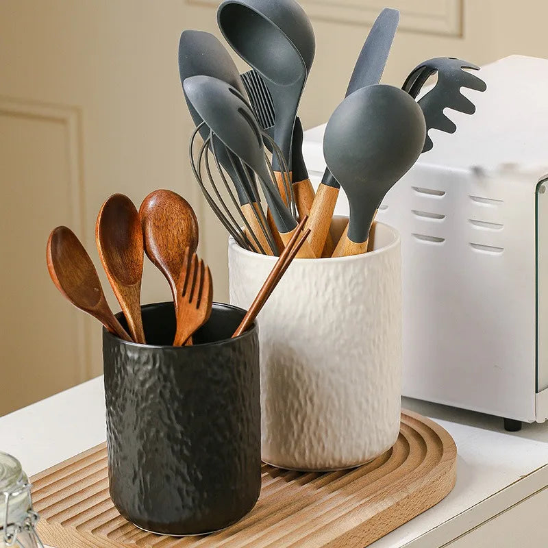 Ceramic Utensil Holder, Farmhouse Kitchen Countertop Organizer 0