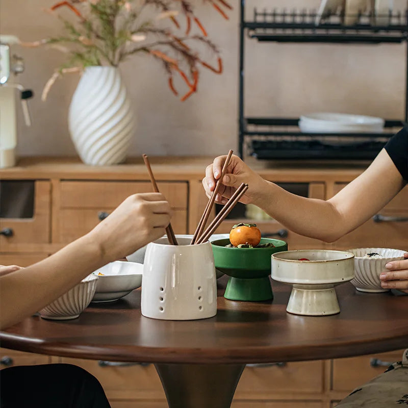 Ceramic Utensil Holder with Cross-Shaped Compartments and Drainage Function 1