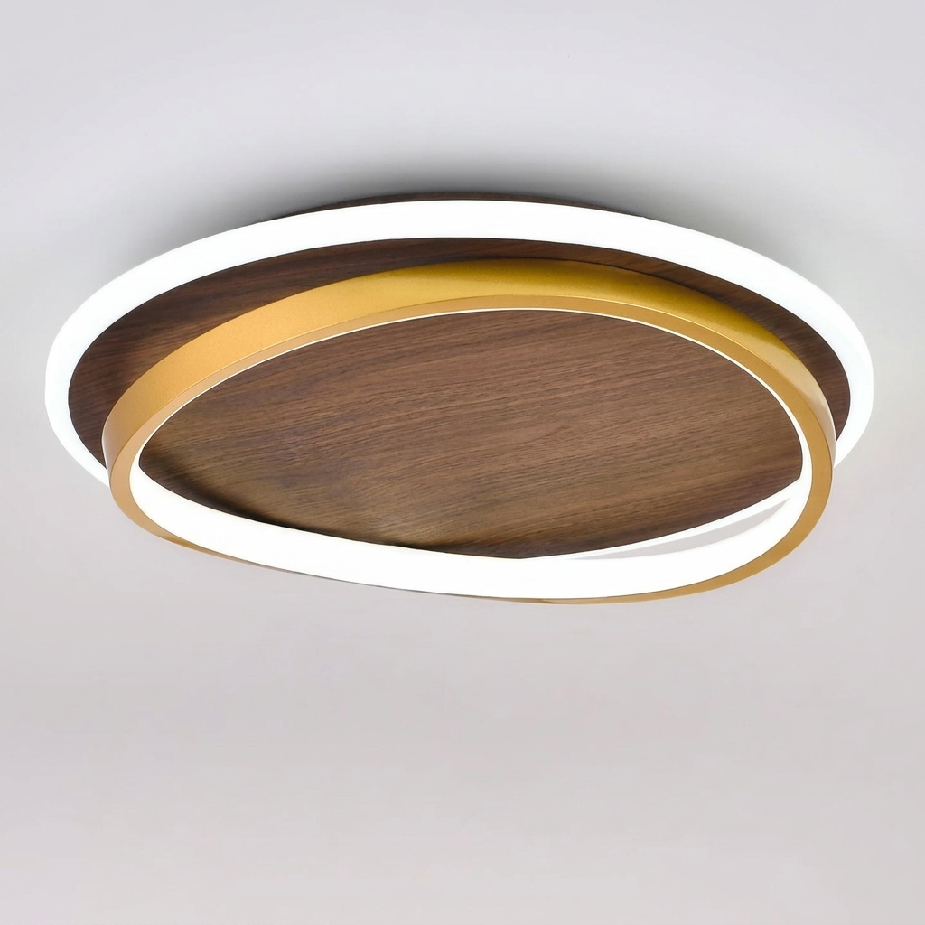 Circular Walnut Grain LED Flush Mount Ceiling Light for Modern Homes 0