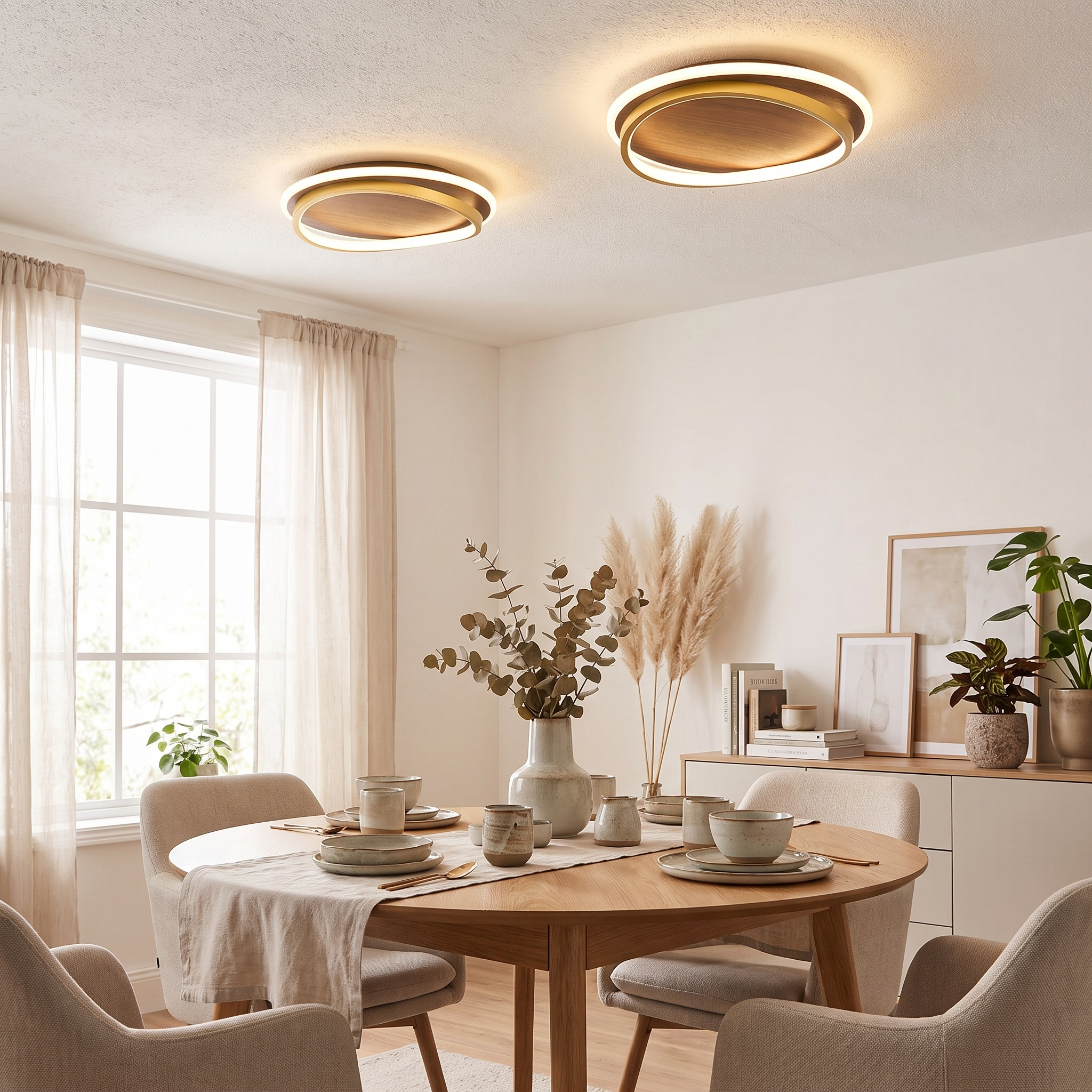 Circular Walnut Grain LED Flush Mount Ceiling Light for Modern Homes 1