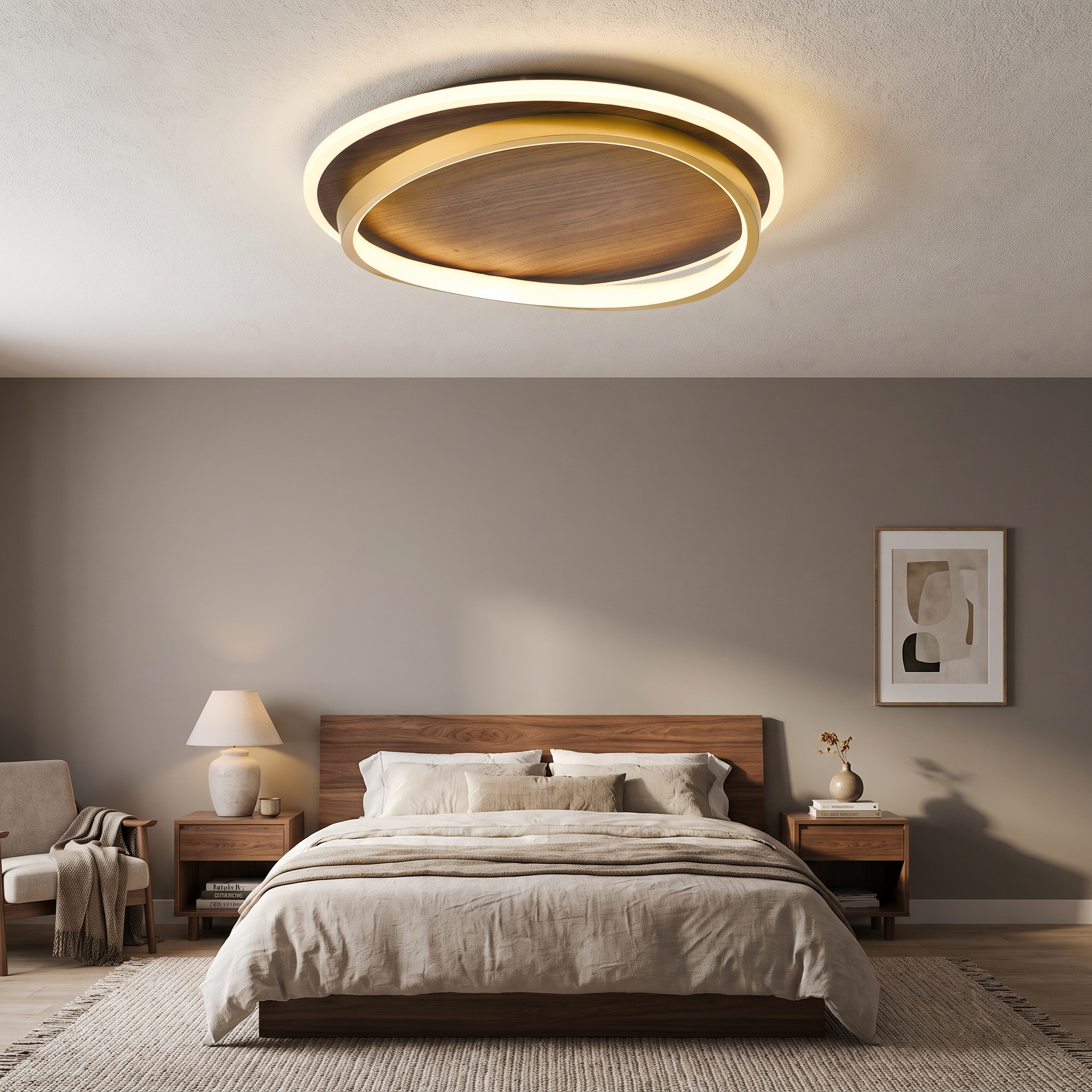 Circular Walnut Grain LED Flush Mount Ceiling Light for Modern Homes 2