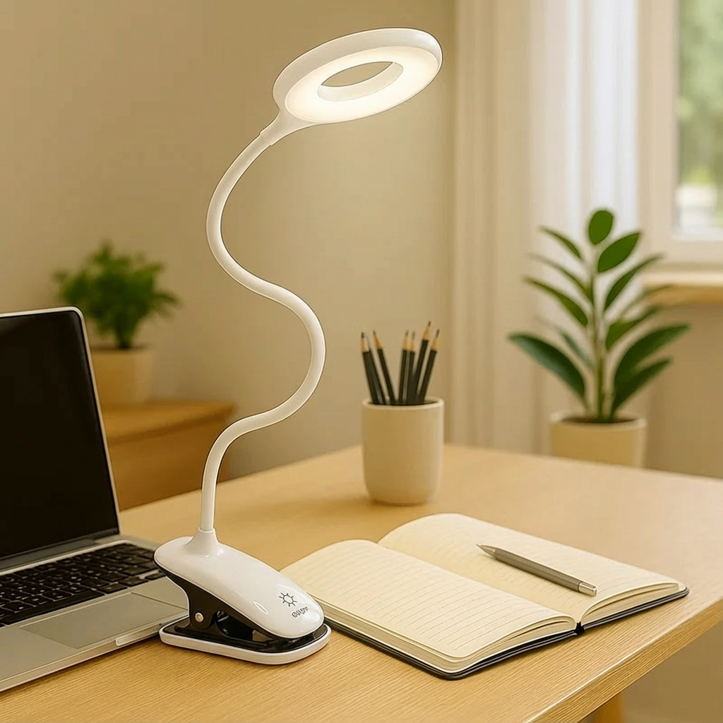 Clip-On Reading Light, Flexible Gooseneck with USB Rechargeable Battery 1