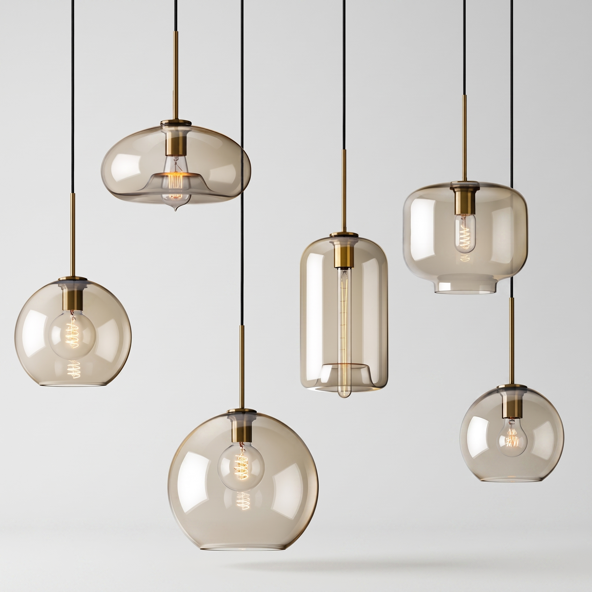 Cognac Glass Pendant Light in Six Shade Shapes for Kitchen Islands 0